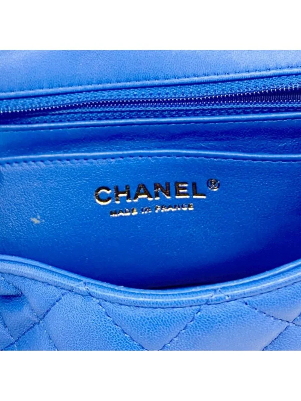 Chanel Shoulder Bag Mini Quilted Lambskin Blue Gold